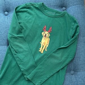 Crewcuts Green Long-Sleeve Tee with Yellow Dog and Red Antlers